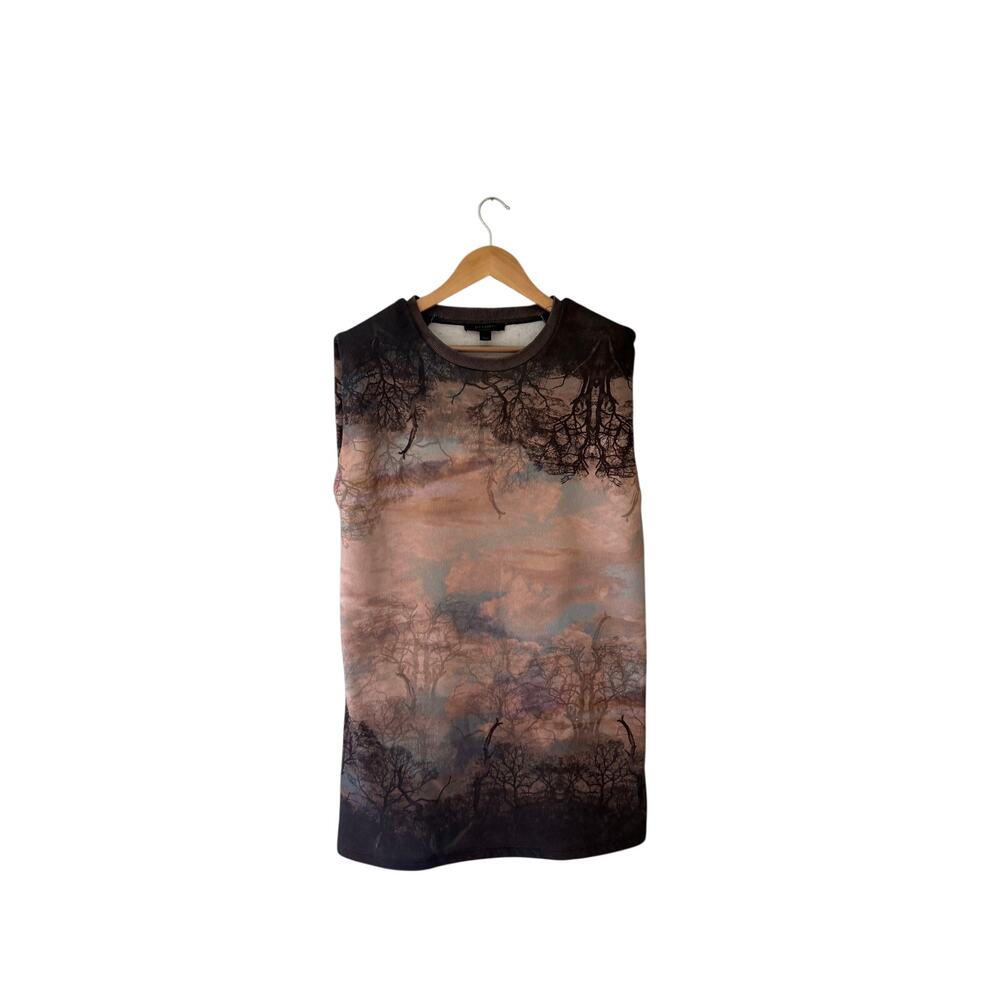 ALLSAINTS Small Forest Landscape Print Sweatshirt Dress Shoulder Pads Art Print - Picture 2 of 11